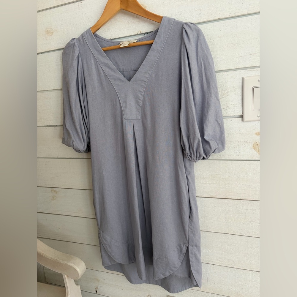 Cynthia Rowley linen blend puff sleeve dress with side pockets powder blue XS - Picture 5 of 11
